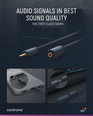 Kábel 3.5mm stereo jack M/F predlžovací 5m, modrý, pozl. konektor, ClickTronic