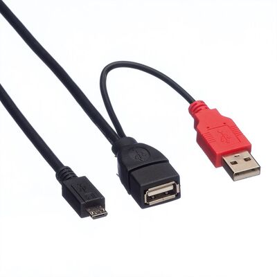 Kábel USB 2.0 2xA-MICRO-B F/M 1m, High Speed, OTG, čierny, Y-kábel, Extra napájanie