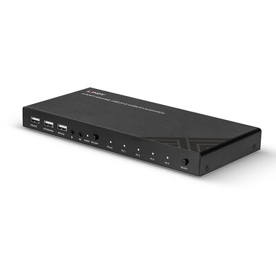 KVM switch/prepínač 4PC, HDMI, USB 2.0, hub, audio, 4K@60Hz, 18G, čierny