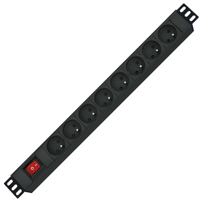 19" zásuv. lišta 8xUTE, vidlica (CEE7/7), 16A, 3600W, vypínač, 2m, čierna