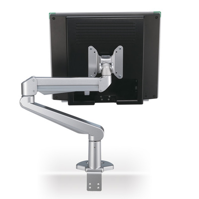 Držiak pre monitor na stôl, úchyt o dosku, pneumatický, max 8kg, rameno 486mm, VESA75/100, strieborn