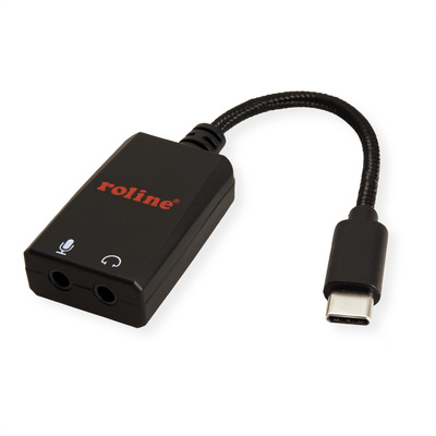 Adaptér USB 3.1 Typ C na 2x3.5mm audio jack, Slúchadla + Mikrofón, 13cm, čierny