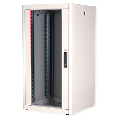 19" Rack na podlahu 22U, 1125x600x600mm (HxWxD), BASIC, sklenené dvere, sivý