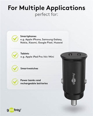 Nabíjačka USB do auta 2port, 2xUSB Typ C, 30W, Power Delivery, Fast Charge, Mini, čierna