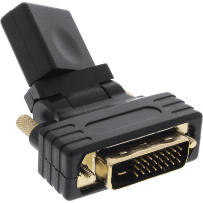 Adaptér HDMI/DVI-D F/M, priamy, 1920x1200@60Hz, čierny, pozl. konektor, otočný 90°