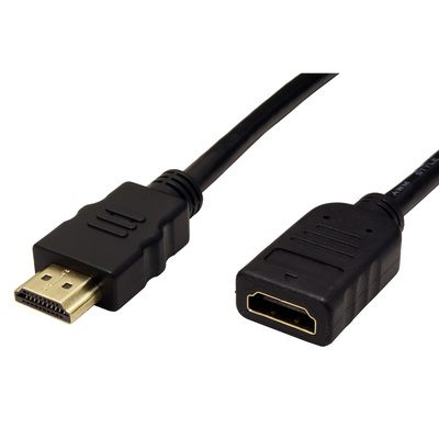 Kábel HDMI M/F 3m, High Speed+Eth, 4K@30Hz, HDMI 1.4, pozl. konektor, čierny, predlžovací