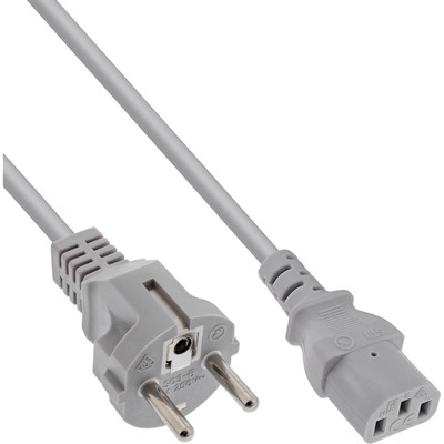 Kábel sieťový 230V, vidlica (CEE7/7) priama - C13, 0.5m, 0.75mm², 10A, sivý
