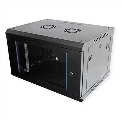 19" Rack na stenu 6U, čierny, 379x600x450mm (HxWxD), odnímateľné bočnice