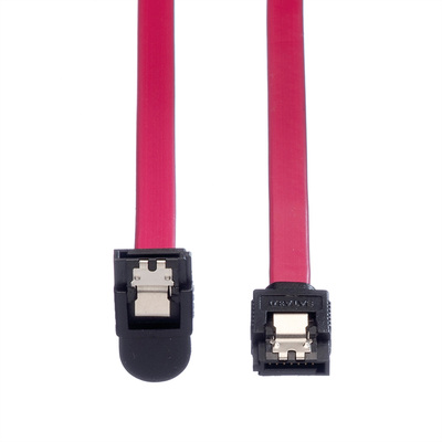 Kábel SATA III M/M 0.5m, zahnutý, clip, 6 Gbit/s, červený
