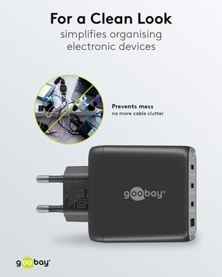 Nabíjačka USB 230V 4port, 1xUSB A, 3xUSB Typ C, 68W, Power Delivery, GaN, čierna