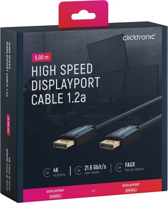 Kábel DisplayPort M/M 5m, 4K@60Hz, DP v1.2, 21.6Gbit/s, modrý, pozl. konektor, ClickTronic
