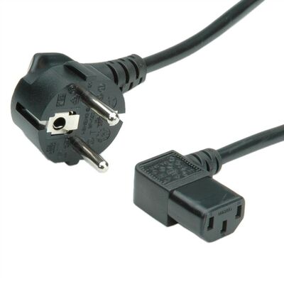 Kábel sieťový 230V, vidlica (CEE7/7) lomená - C13 zahnutý (doprava), 1.8m, 0.75mm², 10A, čierny