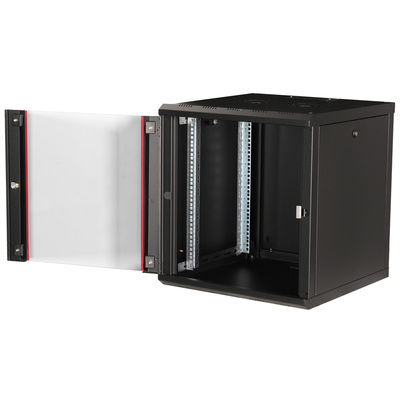 19" Rack na stenu 12U, čierny, 640x600x600mm (HxWxD), RAL9005, PRO, odnímateľné bočnice