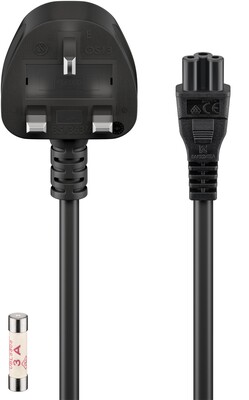Kábel sieťový 230V pre notebook, vidlica (BS1363A) UK lomená - C5, 1.8m, 0.75mm², 2.5A, čierny