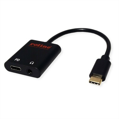 Adaptér USB 3.1 Typ C na 3,5mm audio jack, Typ C (Power Delivery), čierny,13cm