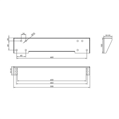 Konzola pre 19" komponenty, nástenná/pod stôl, 1U, čierna
