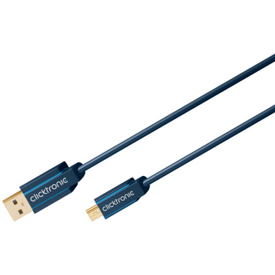 Kábel USB 2.0 A-MINI-B 5pin M/M 1.8m, High Speed, modrý, ClickTronic, pozl. kon.