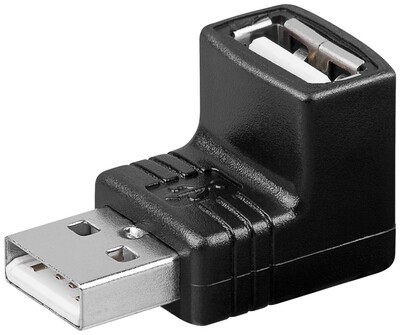 Adaptér USB 2.0, A-A M/F, 480Mbps, zahnutý hore 90°, čierny