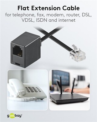 Kábel telefónny RJ11/RJ11, 6m, M/F predlžovací, čierny