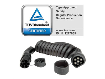Kábel nabíjací pre elektromobily Type 2, 7.5m, 22kW, 32A, 3 fázy, špirála, čierny