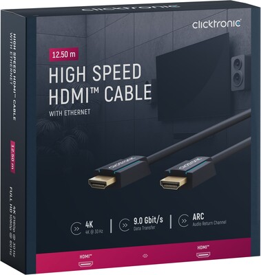 Kábel HDMI M/M 12.5m, High Speed+Eth, 4K@60Hz, HDMI 2.0, 18G, pozl. konektor, modrý, C