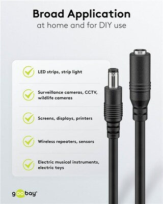 Kábel predlžovací DC 5.5mm / 2.1mm, AWG20, 1.5m, čierny