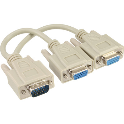 Káblová redukcia VGA na 2xVGA, M/F, 20cm, Y-kábel, béžová