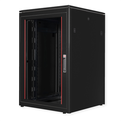 19" Rack na podlahu 22U, 1164x800x800mm (HxWxD), PRO, sklenené dvere, čierny