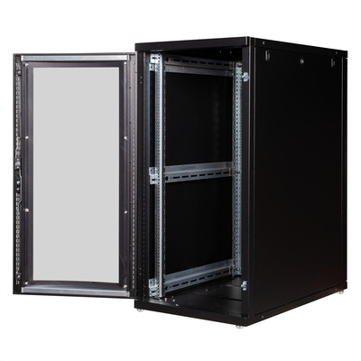 19" Rack na podlahu 26U, 1260x600x1000mm (HxWxD), PRO, Plexiglas, čierny