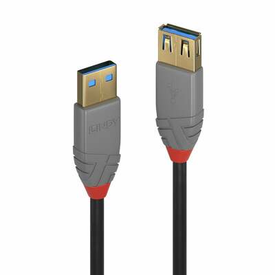 Kábel USB 3.2 Gen 1, A-A M/F 0.5m, 5Gbps, čierny, predlžovací, Anthra Line, pozl. kon.