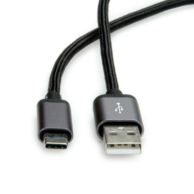 Kábel USB 2.0 Typ C AM/CM 0.8m, High Speed, čierny, kovové krytky