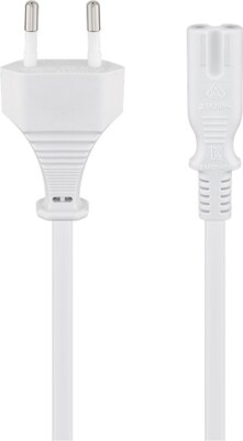 Kábel sieťový 230V, 2pin vidlica (CEE7/16) priama - C7 (2pin), 3m, 0.75mm², 2.5A, biely
