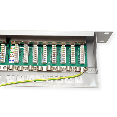 19" Patch panel 24port cat.6a, tienený s uzemnením, celokovový, 1U, sivý