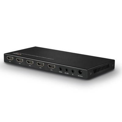 Video selektor/switch HDMI 4IN/1OUT prepínanie cez IR+ tlačidl. s audio extraktorom, RS232, 18G