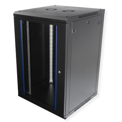 19" Rack na stenu 18U, čierny, 912x600x600mm (HxWxD), odnímateľné bočnice