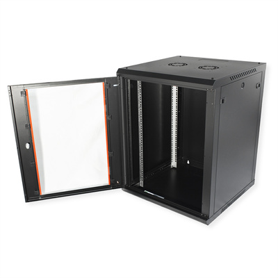 19" Rack na stenu 15U, čierny, 779x600x600mm (HxWxD), odnímateľné bočnice