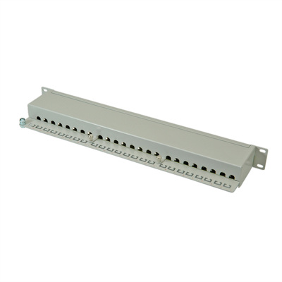 19" Patch panel 24port cat.6, tienený s uzemnením, celokovový, 1U, sivý