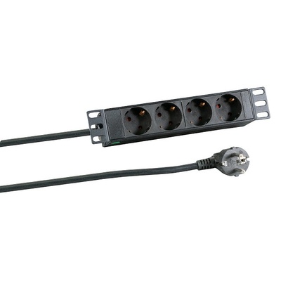 10" zásuv. lišta 4xSCHUKO, 1.5mm², 2m, 16A, čierna