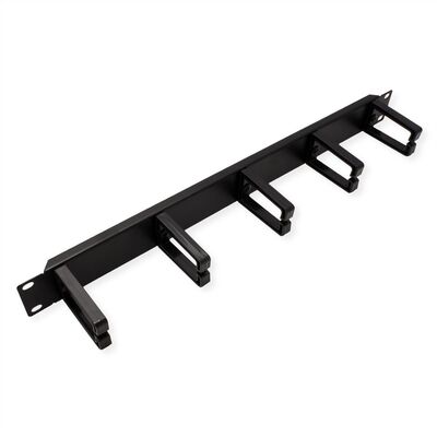 19" Panel vyväzovací, organizér, 5x oko (Typ C, plast), 1U, oceľ, čierny