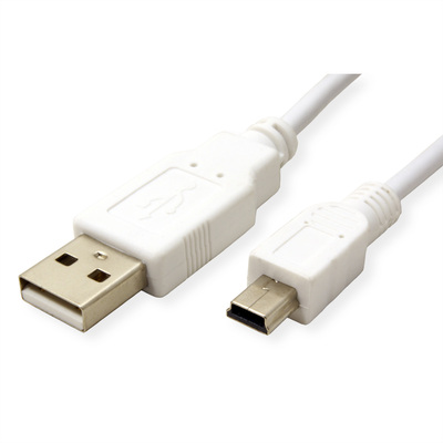Kábel USB 2.0 A-MINI-B 5pin M/M 3m, High Speed, biely