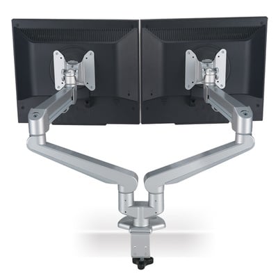 Držiak pre 2x LCD monitor na stôl, pneumatický,max 8kg/r, 2 kĺby, rameno 486mm,  VESA 75x75/100x100m