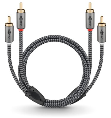 Kábel Cinch 2x audio M/M 1m, čierny/sivý, pozl. konektor