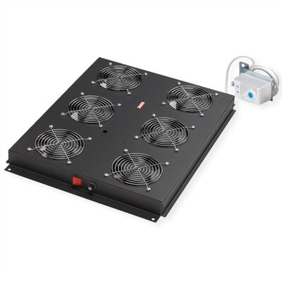 19" Ventilačná jednotka, stropná, 6 vetrákov, s termostatom, čierna, RAL9005