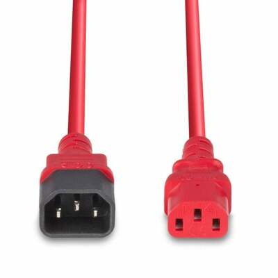Kábel sieťový 230V predlžovací, C13 - C14, 2m, 1.00mm², 10A, červený