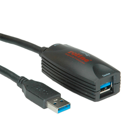 Kábel USB 3.2 Gen 1, A-A M/F 5m, 5Gbps, čierny, predlžovací, AKTÍVNY