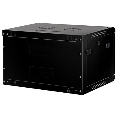 19" Rack na stenu 6U, čierny, 379x600x450 mm (HxWxD), odnímateľné bočnice