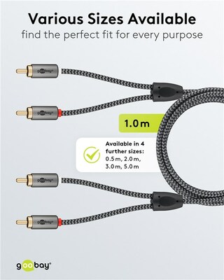 Kábel Cinch 2x audio M/M 0.5m, čierny/sivý, pozl. konektor