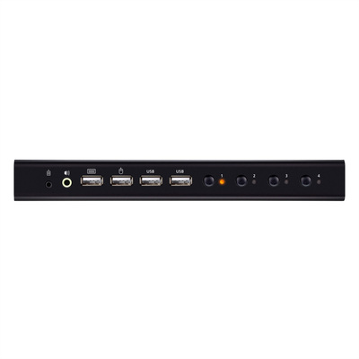 KVM switch/prepínač 4PC, HDMI, USB 2.0, hub, audio, 4K@60Hz, čierny