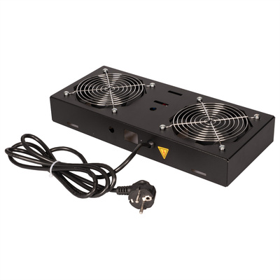 19" Ventilačná jednotka, 2 vetráky, pre nástennú skrinku, čierna