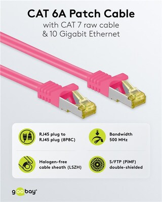 S/FTP (PiMF) Patchkábel LSOH 10m, cat.7, magenta, Cu